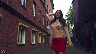 I control her flashing upskirt in office pantyhose, naked lingerie walk outdoors