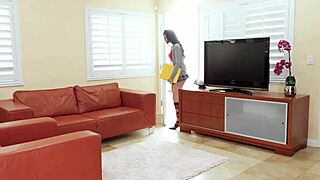 Daddy's belt spanks punishes Asian stepdaughter's tight pussy with rough dick garage pounding