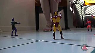 Giantess blonde teases with huge toys and balloons in domination play