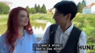 busty redhead babe picks up stranger for outdoor fuck while bf watches 😈🍆💦