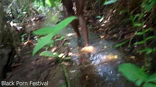 SKINNY AFRICAN TRIBE WOMAN with NARROW ASS and SMALL WAIST works OUTDOOR all day