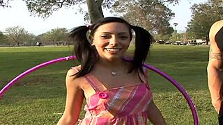 your stepdaughter's cute pigtails and innocent face dripping with cum after public doggystyle pounding