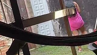 What if your hot latina neighbor offers cash for secret fun flashing her curvy tits and ass?