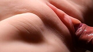 Shaved wet pussy double penetration anal fucking close-up with fuck doll