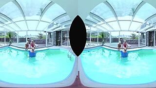 Blonde Czech Babes with Huge Tits Turn Pool Foursome into Anal Blowjob Orgy