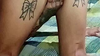 Sucking licking and fucking the tattooed skinny couple outdoors pt1