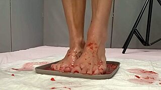 peeing on strawberries then trampling them with my cute feet in shower