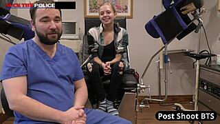 School resource officer Ava Siren vibes her shaved pussy at work!