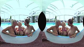 Blonde Czech Babes with Huge Tits Turn Pool Foursome into Anal Blowjob Orgy