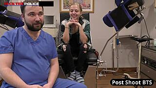 School resource officer Ava Siren vibes her shaved pussy at work!