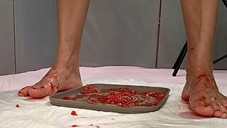 peeing on strawberries then trampling them with my cute feet in shower