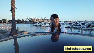 Sexy Asian teen Tomie Tang flashes natural big boobs outdoors—Charles Dera, wanna squeeze?!