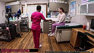 Serena Morgan spreads petite ass for anal fingering humiliation in latex university exam