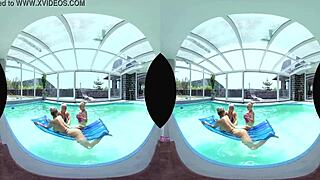 Blonde Czech Babes with Huge Tits Turn Pool Foursome into Anal Blowjob Orgy