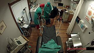 little 18+ mina spreads ass for anal fingering in nurse gloves backstage