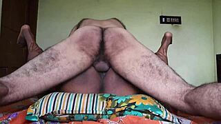 mature brunette moans through homemade pounding then licks his tight asshole