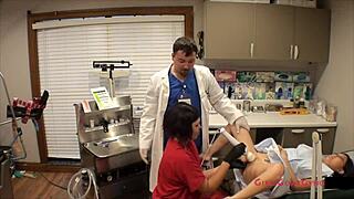 little 18+ mina spreads ass for anal fingering in nurse gloves backstage