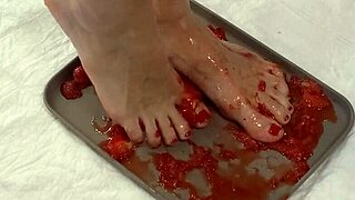 peeing on strawberries then trampling them with my cute feet in shower