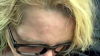 Pretty hooker in glasses deepthroats then gulps every cum drop from stranger