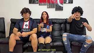 my dumb boyfriend lost the soccer bet to his friend so i got fucked like a slut while he watches