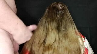 stepmom takes cumshot on long hair without complaint