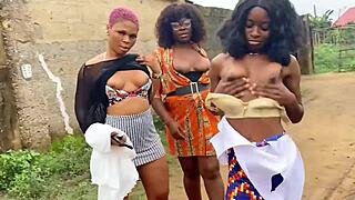 Ebony roommates grind clits in lesbian threesome