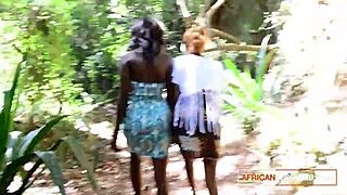 Ebony roommates grind clits in lesbian threesome