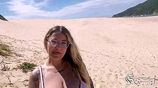 Fighting with boyfriend led me sucking another huge cock on the beach