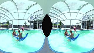 Blonde Czech Babes with Huge Tits Turn Pool Foursome into Anal Blowjob Orgy