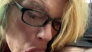 Pretty hooker in glasses deepthroats then gulps every cum drop from stranger