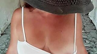 Hot stepmom teases on street then gives public blowjob