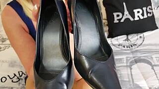 a dirty talking pantyhose milf teases her shaved pierced nipples and close-up pussy for you