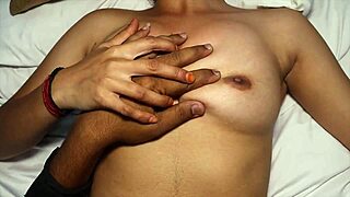 The sexy 18+ teen knocks on her older neighbor's door, lures him inside his flat for steamy fingering and riding his huge cock until creampie finish.