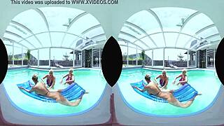 Blonde Czech Babes with Huge Tits Turn Pool Foursome into Anal Blowjob Orgy