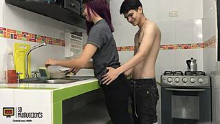 Hermanastro Fucks Horny Latina Hard in Kitchen Creampie Bliss