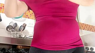 colombian latina aunt's giant cameltoe fantasy masturbation in leggings for stepson wet pussy lips