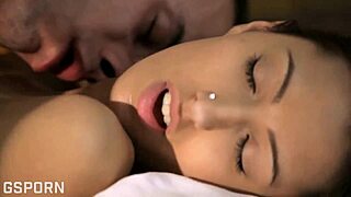 A young brunette with natural tits enjoys sensual outdoor sex with her boyfriend