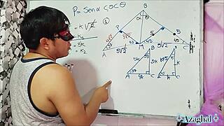 asian nerd student teacher explores trigonometry in bedroom with brown eyes focus