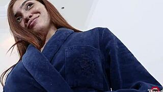 A natural redhead pregnant babe gives deepthroat blowjob pov