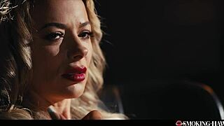 horny milf strokes huge tits while blowing and puffing cigar