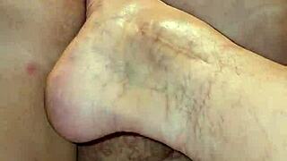 milf cougar pussy throbs with orgasmic moans fingering her fetish feet and toes