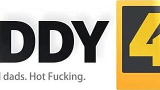 old daddy sneaks into hotel to fuck blonde son's young girlfriend's shaved pussy hard while he watches