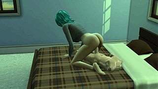 sims 4 redhead big titty girl fucks guy in threesome then solo handjob on cock