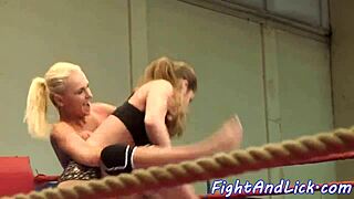 EUROPEAN LESBIAN FINGERS OPPONENT'S WET PUSSY IN CLOSE-UP WRESTLING MATCH