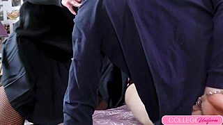 Uniformed cuties Amirah deepthroat and ride wet in domination play 😍🔥