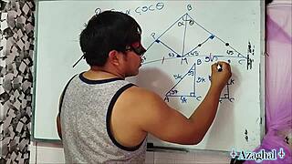 asian nerd student teacher explores trigonometry in bedroom with brown eyes focus