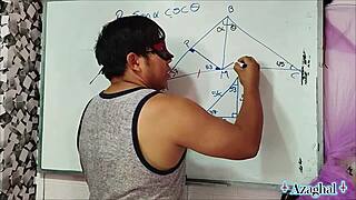 asian nerd student teacher explores trigonometry in bedroom with brown eyes focus