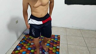 athletic guy flashes small flaccid ugly penis during aerobics