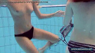 Katrin and Lucy's big tits tease underwater in bikinis!