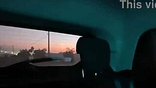 Petite whore flashes tits then rides cock doggystyle in public car